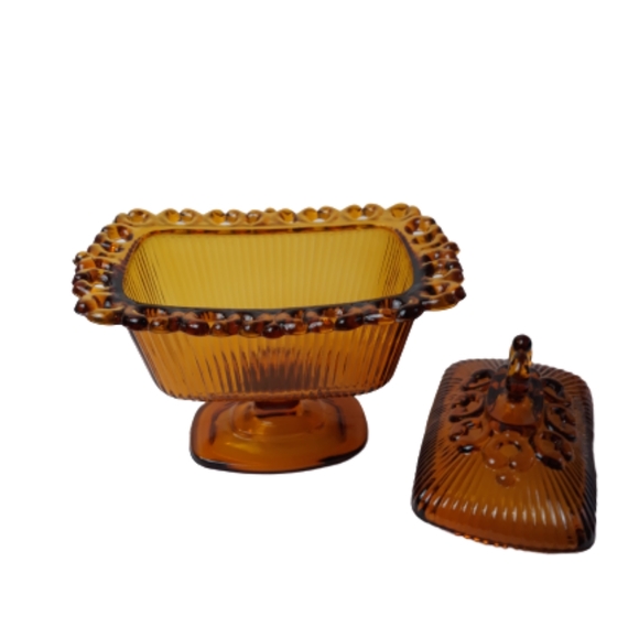 VTG Indiana glass wedding box candy dishlid amber - Picture 6 of 10